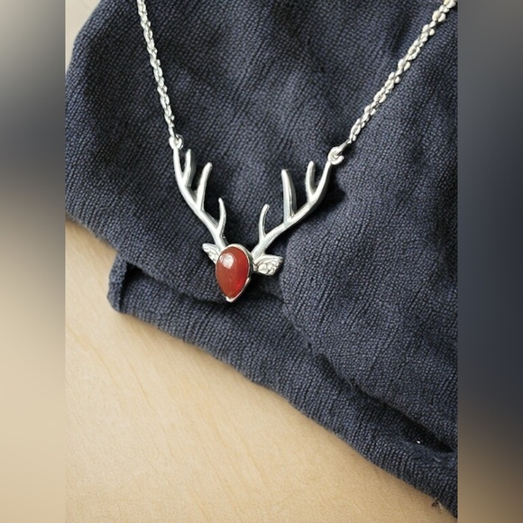 Silver Carnelian Deer Head Necklace - Picture 3 of 4